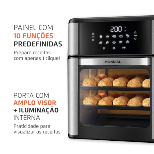 Fritadeira Air Fryer Forno Oven Preto Mondial 12L 127V 2000W - Imagem principal - 8ab273bd-92cb-4b6e-9650-98cceec23527