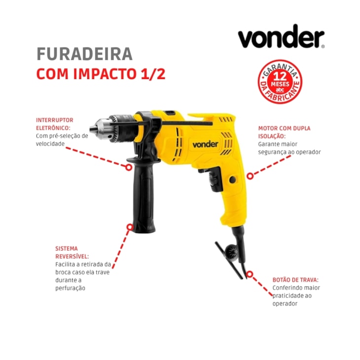 Furadeira Com Impacto 1/2 FIV 550N 127V Vonder