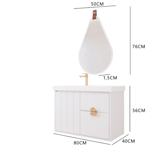 Gabinete Para Banheiro Com Lavatório Copenhague Branco MGM Móveis 80cm - Imagem principal - 6834bb38-f1a1-4409-ba7e-f2b640a2b5f9