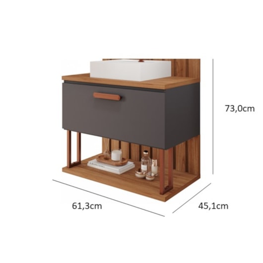 Gabinete Para Banheiro Com Lavatório Duna Titanium/Freijo MGM Móveis 60cm - Imagem principal - 35d8b5cb-01a7-41b4-94b1-b7cc39536432