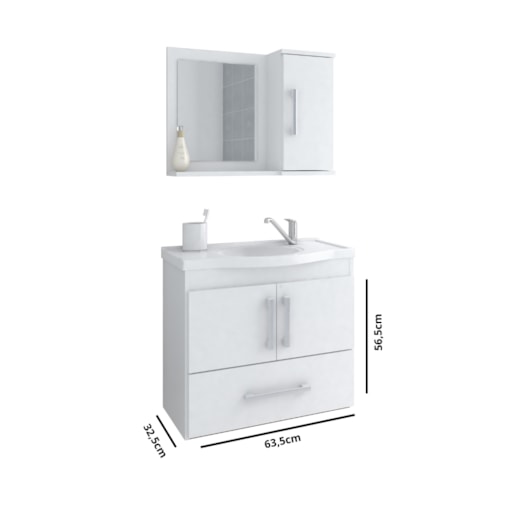 Gabinete Para Banheiro Com Lavatório E Espelho Atenas Branco MGM Móveis 65cm - Imagem principal - 53013358-e6b3-4283-8ab7-018c3af991ea