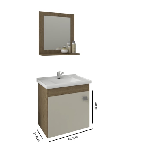 Gabinete Para Banheiro Com Lavatório E Espelho Iris Amendoa E Branco MGM Móveis 44cm - Imagem principal - 516e557f-570e-4ef9-b7e0-dbc4ba459b6e