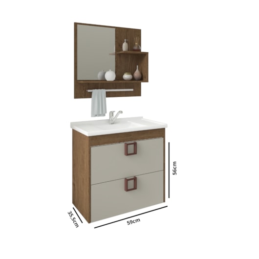 Gabinete Para Banheiro Com Lavatório E Espelho Lírio Amendoa E Off White MGM Móveis 59cm - Imagem principal - 2ca988b4-7bcf-47a6-a167-901aca4e12b8