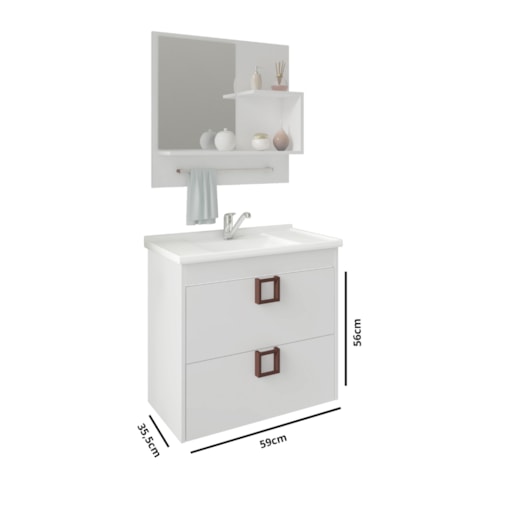 Gabinete Para Banheiro Com Lavatório E Espelho Lírio Branco MGM Móveis 59cm - Imagem principal - 6f060fa3-8042-4a5b-81a2-548c704aa60f