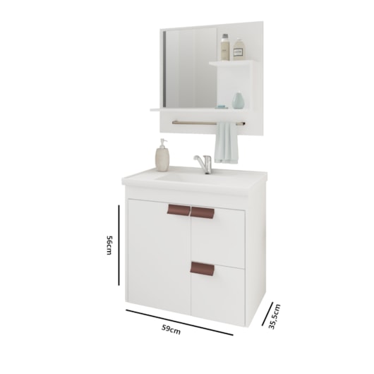 Gabinete Para Banheiro Com Lavatório E Espelho Tulipa Branco MGM Móveis 59cm - Imagem principal - ef2e1a49-9636-478e-b716-0f751f7181e7