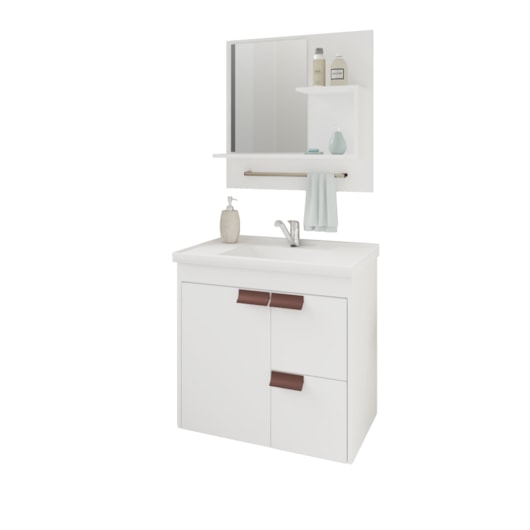 Gabinete Para Banheiro Com Lavatório E Espelho Tulipa Branco MGM Móveis 59cm - Imagem principal - c65644e6-9ece-44d6-8e9e-2c07cdfe90b1