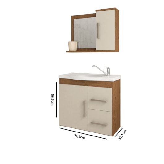 Gabinete Para Banheiro Com Lavatório E Espelho Vix Amendoa E Off White MGM Móveis 65cm - Imagem principal - f6374b41-83ad-4ff0-8efc-63f15ebedc14