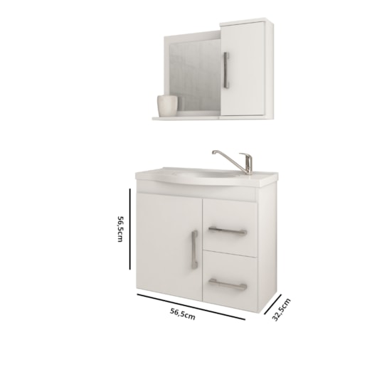 Gabinete Para Banheiro Com Lavatório E Espelho Vix Branco MGM Móveis 65cm - Imagem principal - 71a62c8c-e34d-49d1-83f1-3b2ecbce3515