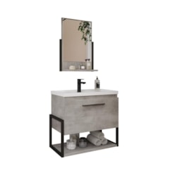 Gabinete Para Banheiro Com Lavatório Espelho Metalo MDF Metalon Cimento MGM Móveis 60cm