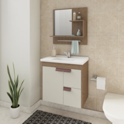 Gabinete Para Banheiro Com Lavatório Espelho Tulipa Amendoa E Off White MGM Móveis 59cm