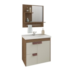 Gabinete Para Banheiro Com Lavatório Espelho Tulipa Amendoa E Off White MGM Móveis 59cm