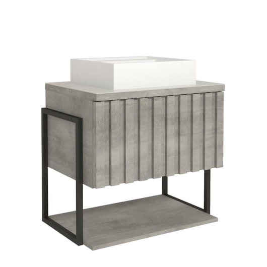 Gabinete Para Banheiro Com Lavatório Frise Metalon Cimento MGM Moveis 60cm - Imagem principal - babd1187-fb4f-4aa1-8a6a-6914e1a414cf