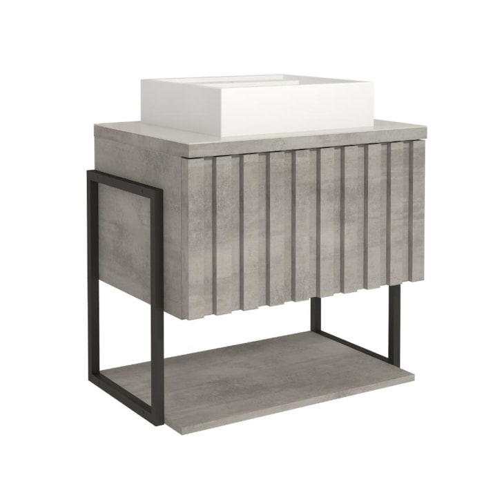 Gabinete Para Banheiro Com Lavatório Frise Metalon Cimento MGM Moveis 60cm