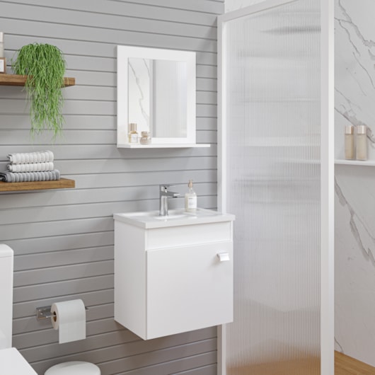 Gabinete Para Banheiro Com Lavatório Iris Branco MGM Moveis 44cm - Imagem principal - 82344660-8c37-4c4a-9c44-2ba264bae9d9