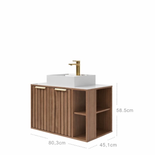Gabinete Para Banheiro Com Lavatório Noruega Freijó MGM Móveis 80cm - Imagem principal - 7e67c982-3fc7-4443-8283-26ef2dcc5b41