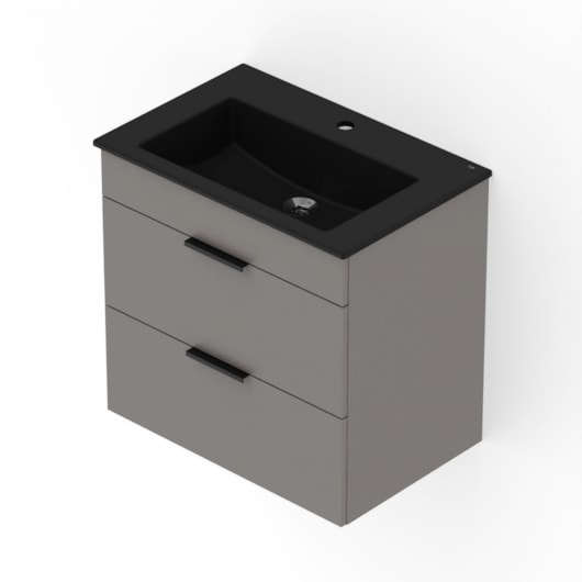 Gabinete Para Banheiro Integrado Com Lavatório 2 Gavetas Stone Cube Matte Black Celite 65x43cm  - Imagem principal - ffe67e58-389d-4c09-9303-0de363af090e