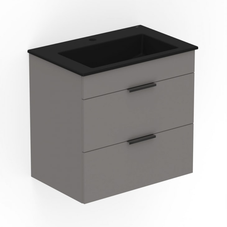 Gabinete Para Banheiro Integrado Com Lavatório 2 Gavetas Stone Cube Matte Black Celite 65x43cm 