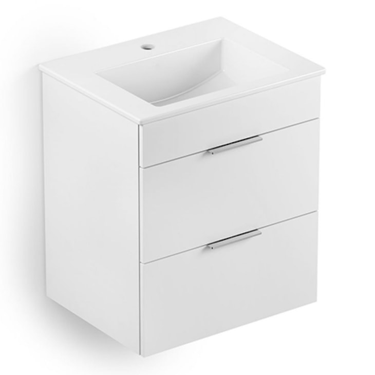 Gabinete Para Banheiro Suspenso De Madeira Cube Com 2 Gavetas Branco Celite 65x43cm