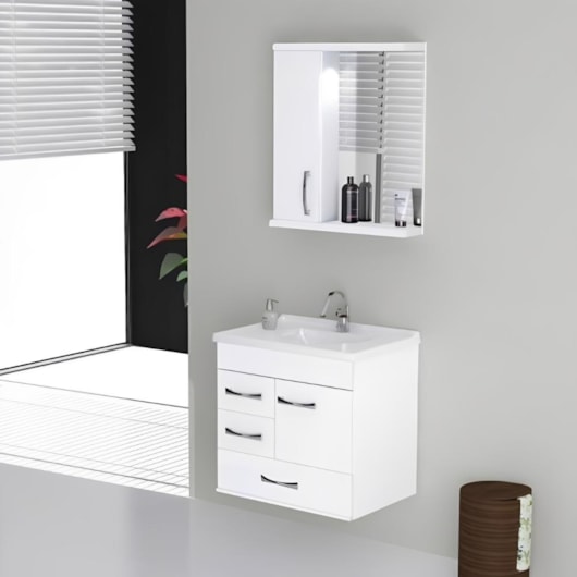 Gabinete Para Banheiro Suspenso De Madeira Mônaco 59,5cm Com Gavetão 570802 Branco Rorato - Imagem principal - 665b3b46-4a9b-41bc-b99a-093b6825a77f