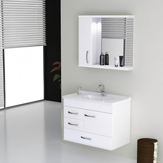 Gabinete Para Banheiro Suspenso De Madeira Mônaco 79,5cm Com Gavetão 570902 Branco Rorato - Imagem principal - 04f1ce14-2058-4b35-bf12-38f11622fc1c