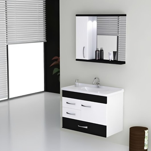 Gabinete Para Banheiro Suspenso De Madeira Mônaco 79,5cm Com Gavetão 570915 Preto Rorato - Imagem principal - d47894f0-c4db-4453-8966-81a92737a6f0