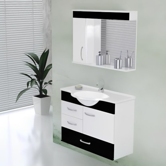 Gabinete Para Banheiro Suspenso Viena 79,5cm Com Gavetão 570115 Preto Rorato - Imagem principal - 00504b4b-72aa-454b-b177-fbe09bb9a692