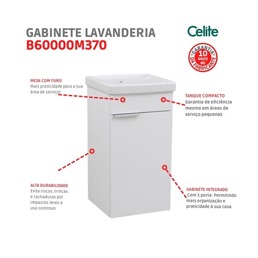 Gabinete Para Lavanderia Madeira Tanque 1 Porta Branco Celite 75x38cm - Imagem principal - 9459ef4b-04af-46f3-b436-7e25e59f36d6