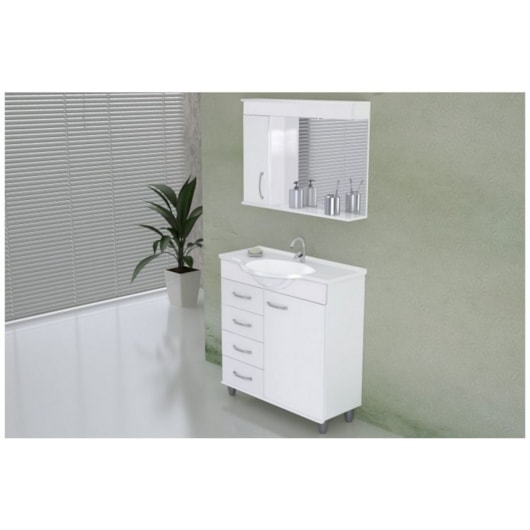 Gabinete Suspenso Para Banheiro Viena 79,5cm Com Pés E 4 Gavetas Branco Rorato - Imagem principal - 3ceb2c4f-ee8e-44d7-9f0d-3a4314ddce01