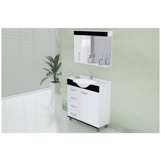 Gabinete Suspenso Para Banheiro Viena 79,5cm Com Pés E 4 Gavetas Preto Rorato - Imagem principal - fff30eff-22cf-4ff7-8c28-3f889d006867