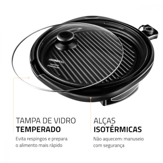 Grill Redondo Cook&Grill 40G0 Preto Mondial 127V 1270W - Imagem principal - b728b0c3-0340-4044-b11a-3db0ec2b24a0