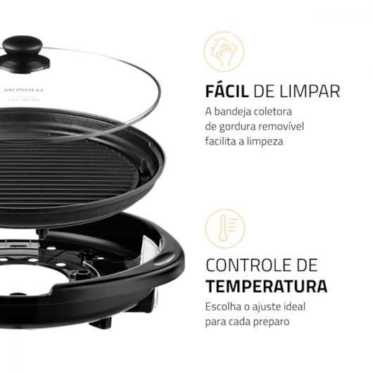 Grill Redondo Cook&Grill 40G0 Preto Mondial 127V 1270W - Imagem principal - 3085be60-2a44-4123-a2b8-55dceb5f5bf8