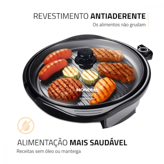 Grill Redondo Cook&Grill 40G0 Preto Mondial 127V 1270W - Imagem principal - a4b79067-28d0-405d-9233-e5a8f2994607