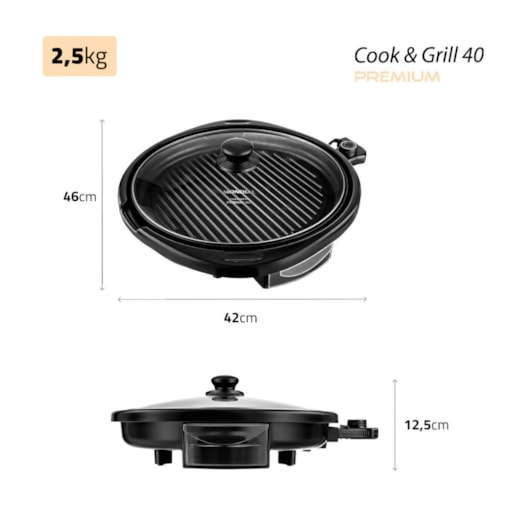 Grill Redondo Cook&Grill 40G0 Preto Mondial 127V 1270W - Imagem principal - 52560135-27ac-4971-b8c0-8d39856ff5f5