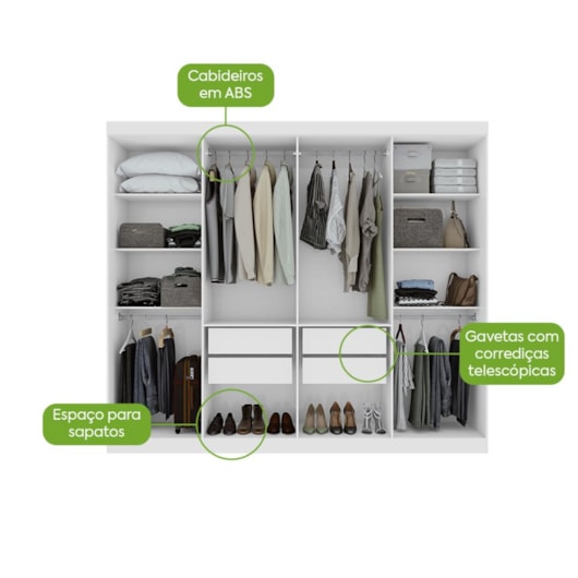 Guarda Roupa 4 Gavetas 8 Portas Andara Branco Lopas - Imagem principal - 76a8c793-6846-49f1-82ac-fc197667e46a