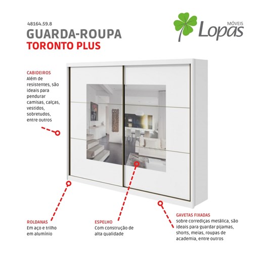 Guarda Roupa Casal Com Espelho 2 Portas 6 Gavetas Toronto Plus Branco Lopas - Imagem principal - 72861364-c55e-4352-b8b4-446241da14b2