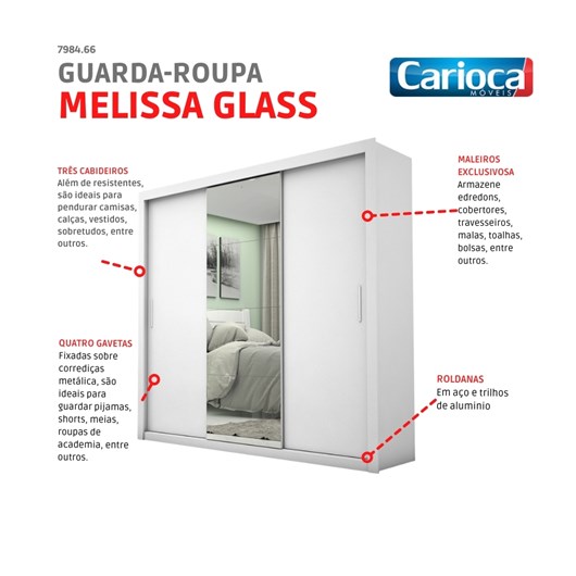 Guarda Roupa Melissa Glass 3 Portas Com Espelho Branco Carioca Móveis - Imagem principal - dd2df070-3f03-47c1-a567-56ccd98f670e