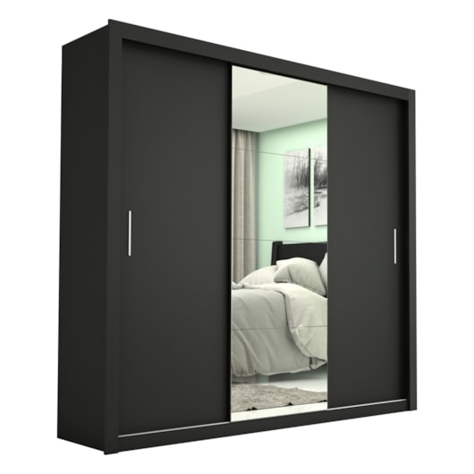 Guarda Roupa Melissa Glass 3 Portas Com Espelho Preto Carioca Móveis - Imagem principal - e5800dfa-e0f5-4e48-816d-dcd0f63200f2