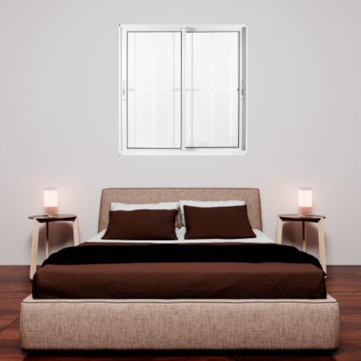 Janela De Alumínio 2 folhas Com Vidro Liso E Grade Soft Branco MGM 100x120cm