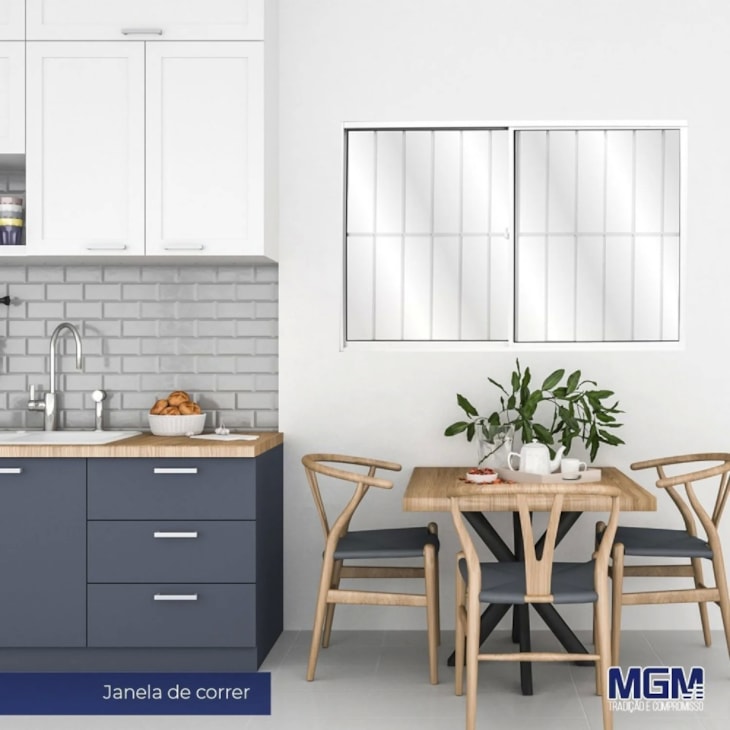 Janela De Correr Alumínio 2 Folhas Grade Vidro Liso Branco 120x150cm MGM