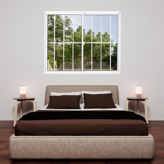 Janela De Correr Alumínio 2 Folhas Grade Vidro Liso Branco MGM 120x150cm - Imagem principal - 5cd72260-3d80-4f2b-aa32-d054acb943d7
