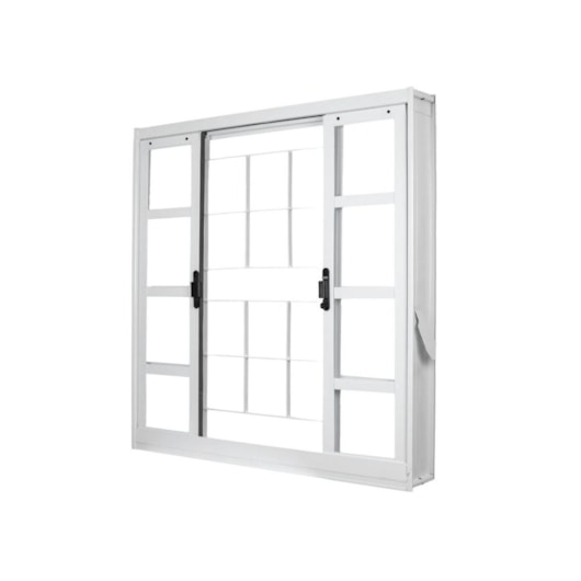 Janela De Correr Em Aço 4 Folhas Vidro Liso E Grade Quadrada Branco MGM 100x120x12cm - Imagem principal - eccf01f8-a30d-4314-ae3c-a001763a2263