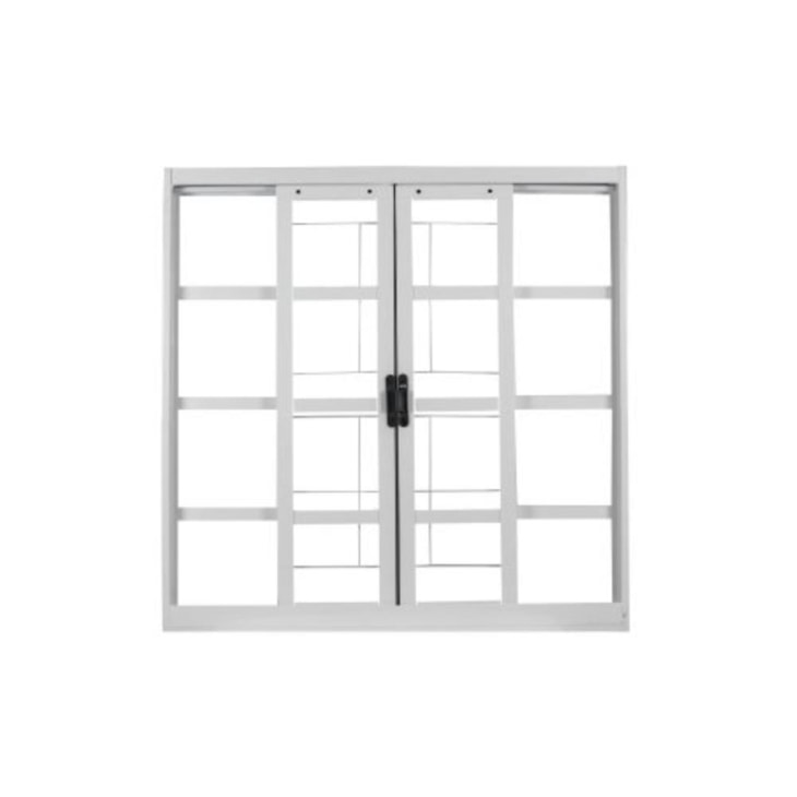Janela De Correr Em Aço 4 Folhas Vidro Liso E Grade Quadrada Branco MGM 100x120x12cm