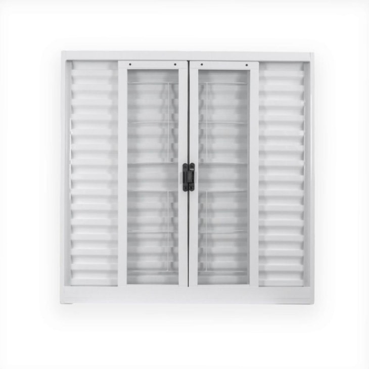 Janela Veneziana 6 Folhas Grade Quadriculada Com Vidro Aço Minas Sul Branco MGM 100x200x12cm