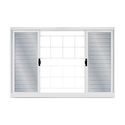 Janela Veneziana 6 Folhas Grade Quadriculada Com Vidro Branco MGM 100x200x12cm