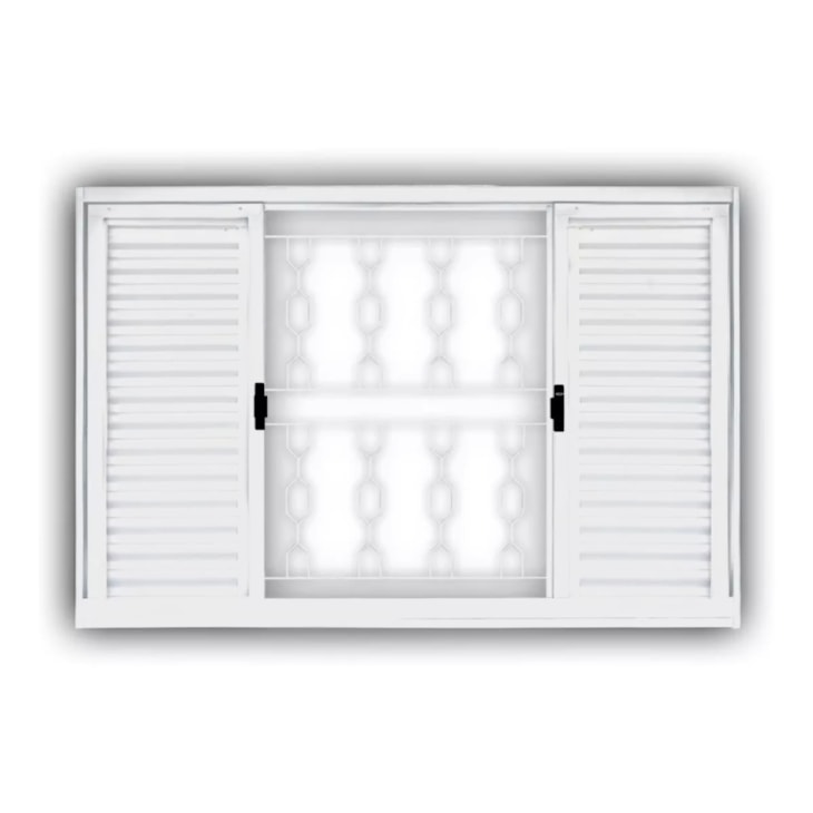 Janela Veneziana 6 Folhas Grade Quadriculada Com Vidro Branco MGM 120x150x12cm