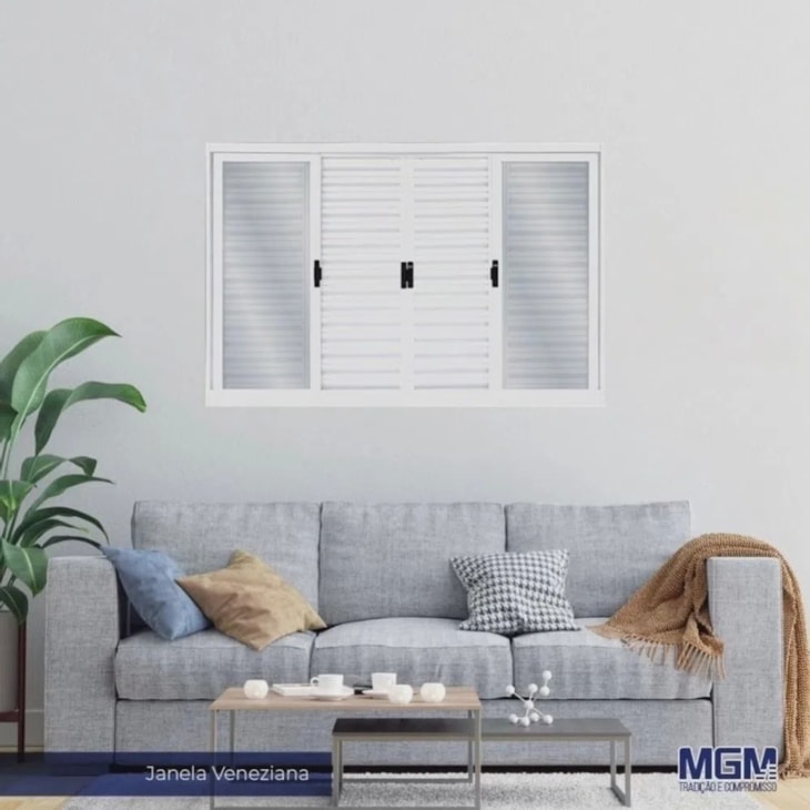 Janela Veneziana 6 Folhas Vidro Liso Minas Sul Aço Branco MGM 120x200cm