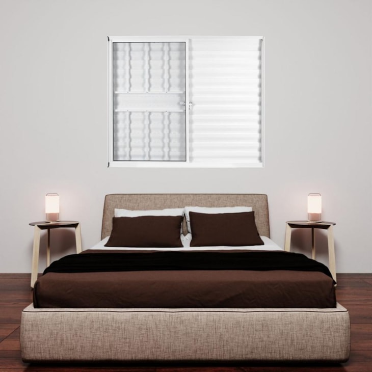 Janela Veneziana De Correr 3 folhas e 1 Fixa Com Grade Vidro Soft Branco MGM 100x120cm