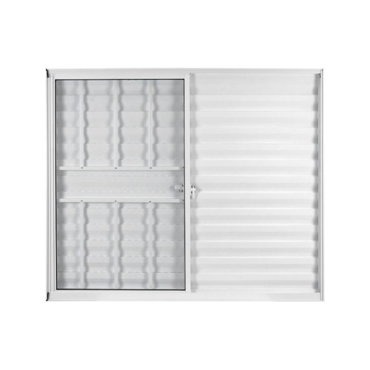 Janela Veneziana De Correr 3 folhas e 1 Fixa Com Grade Vidro Soft Branco MGM 100x120cm