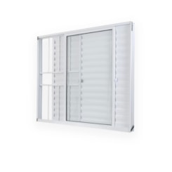 Janela Veneziana Soft Plus 3 Folhas Vidro Liso Com Grade Em Alumínio Branco MGM 100x100