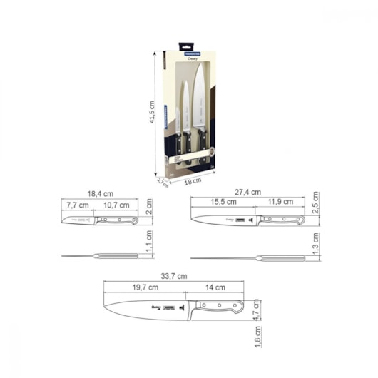 Jogo De Facas Em Inox 3 Peças Century Preto Tramontina - Imagem principal - 6f2be1aa-6a6c-4945-ac5e-b609fb68a465